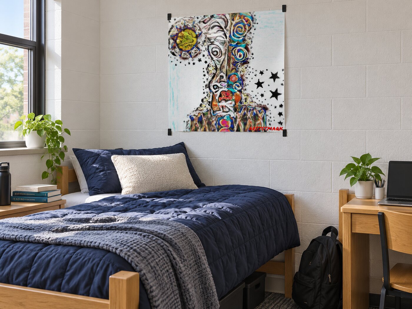 EPNFT 182 displayed as a 24 by 24 inch poster in a college dorm room