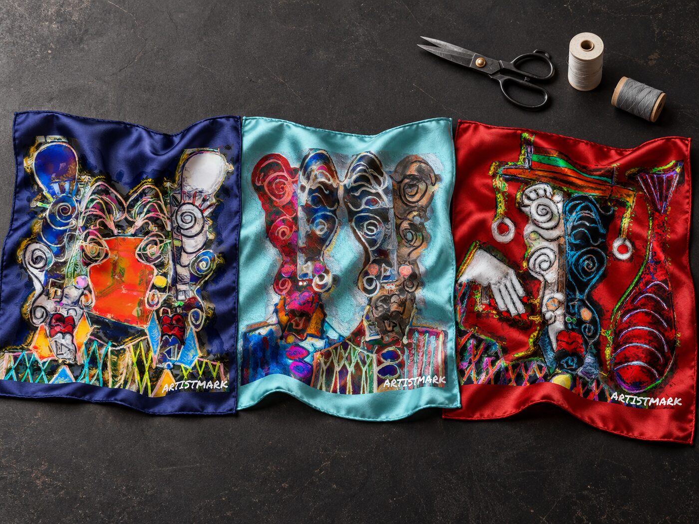 EPNFT 887, 895 and 898 on silk scarves